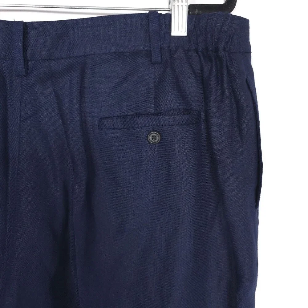 LAUREN RALPH LAUREN‎ New Women’s Pants 16W Navy 100% LINEN Trousers Wide Leg